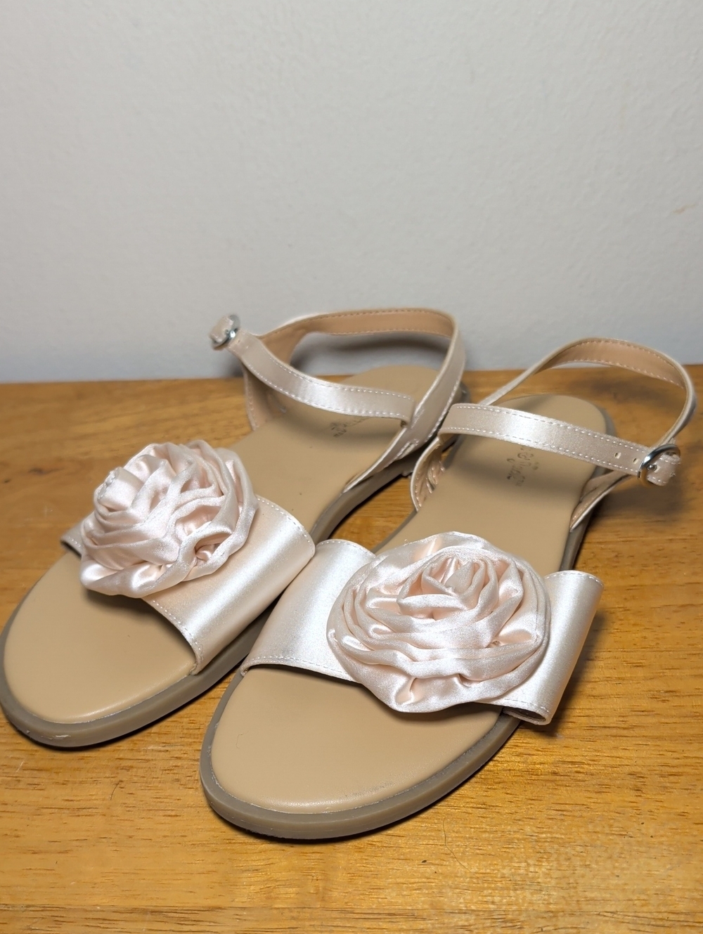 Cat & Jack Satin Rosette Ankle-Strap Sandals Blush Pink Flower Girls Size 4